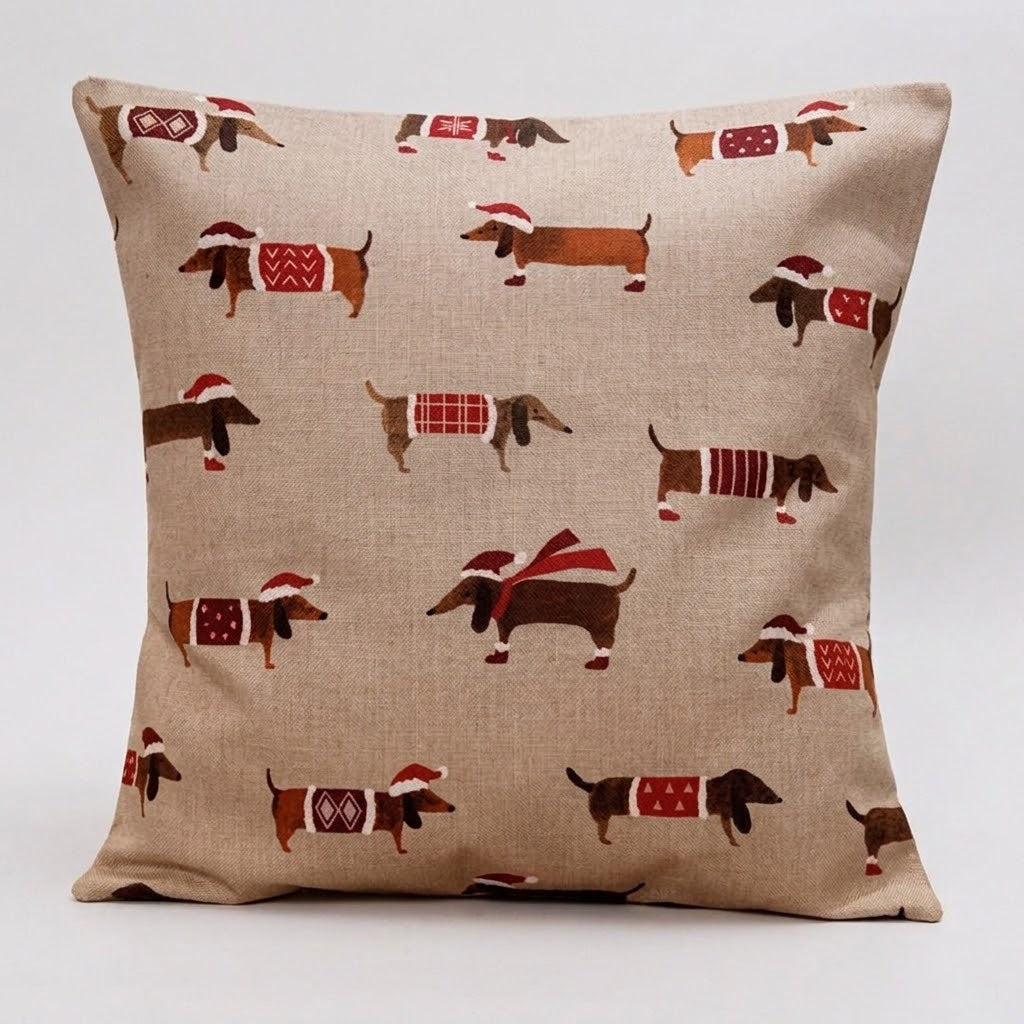 Christmas Cushion Cover Sausage Dog , Sausage Dog Pillow cover , Dogs Pillow , Cushion Cover UK 10" 12" 14" 16" 17" 18" 20" 22" 24" 26"