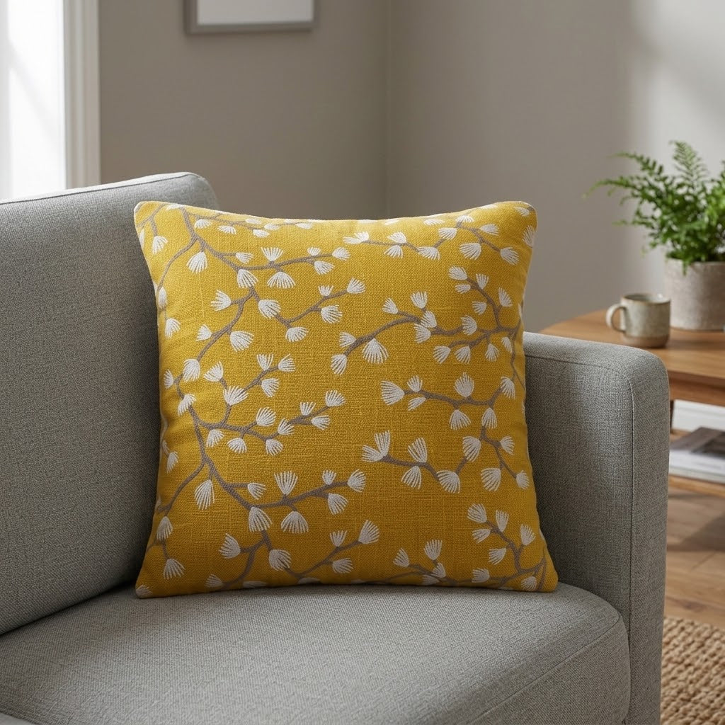 Ashley Wilde Myla Sunflower Cushion Cover, Cotton Throw Pillow, Handmade UK