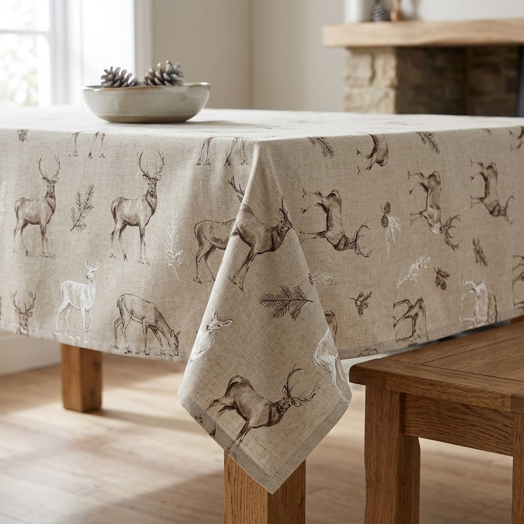 Christmas Stags Tablecloth , Glencoe Stags Tablecloth , Festive Tablecloth , Round Oval Rectangle Tablecloth , Christmas Napkins