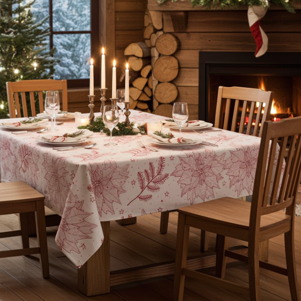 Poinsettia Christmas Tablecloth Available In Many Sizes