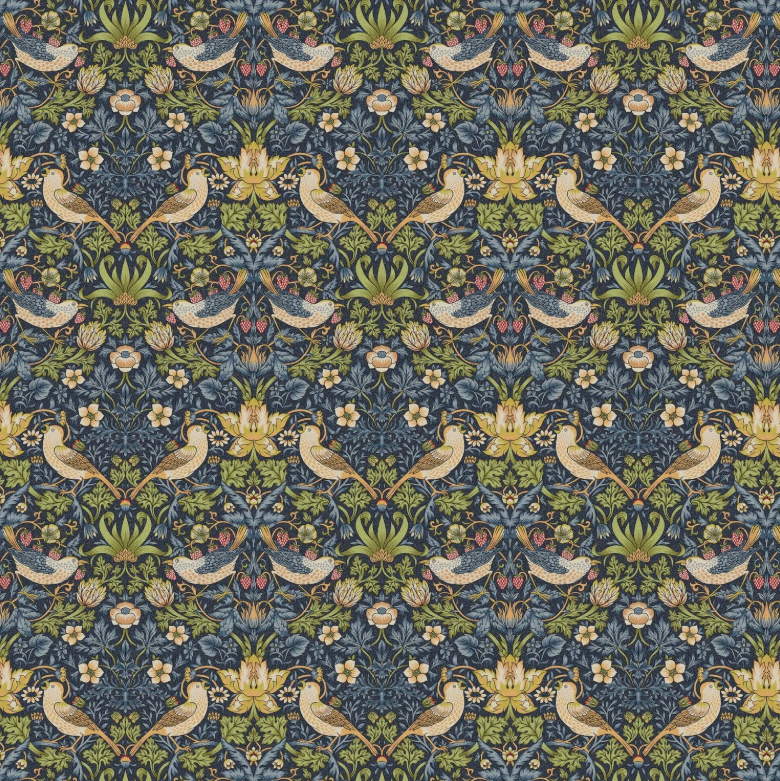 William Morris Strawberry Thief Navy Blue Cushion Cover