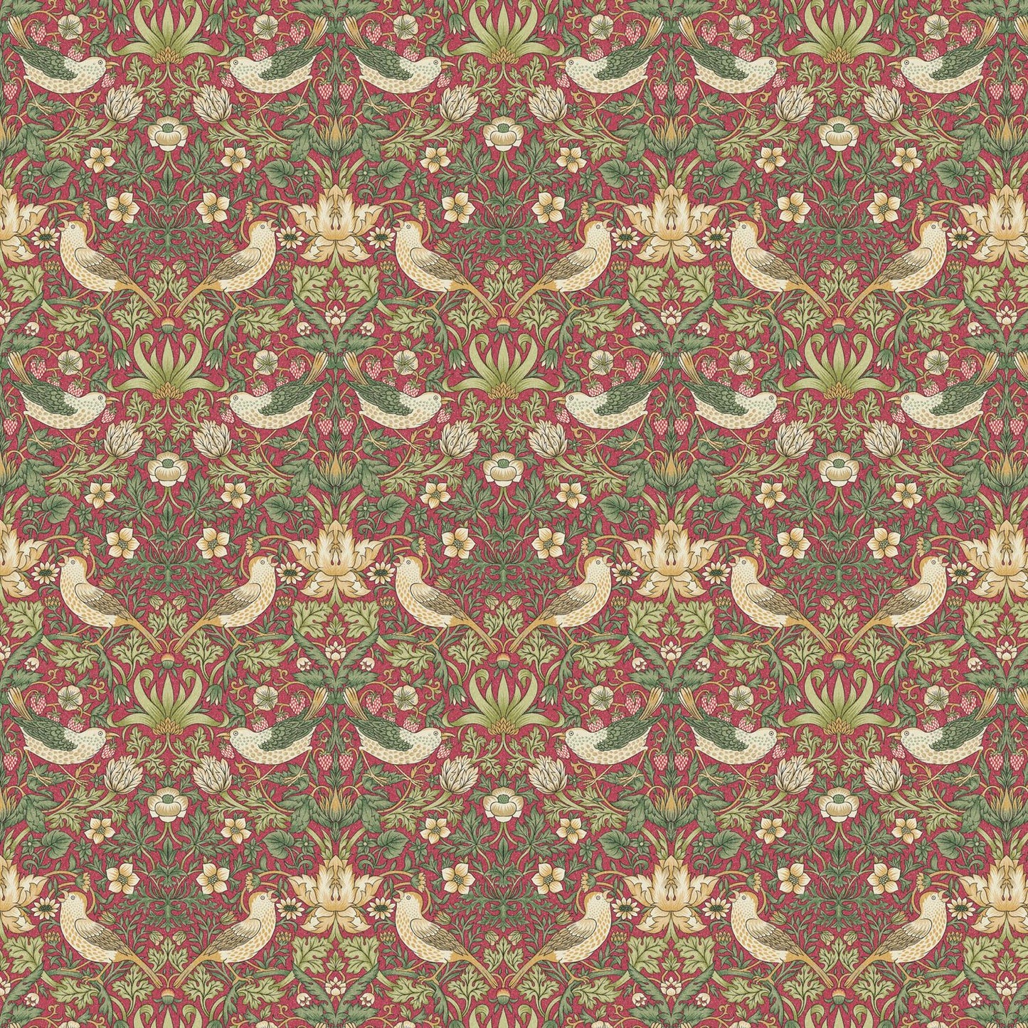 Tovaglia in cotone cremisi "Ladro di fragole" di William Morris