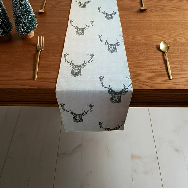 Christmas Stags Head Rustic Taupe Table Runner Napkins