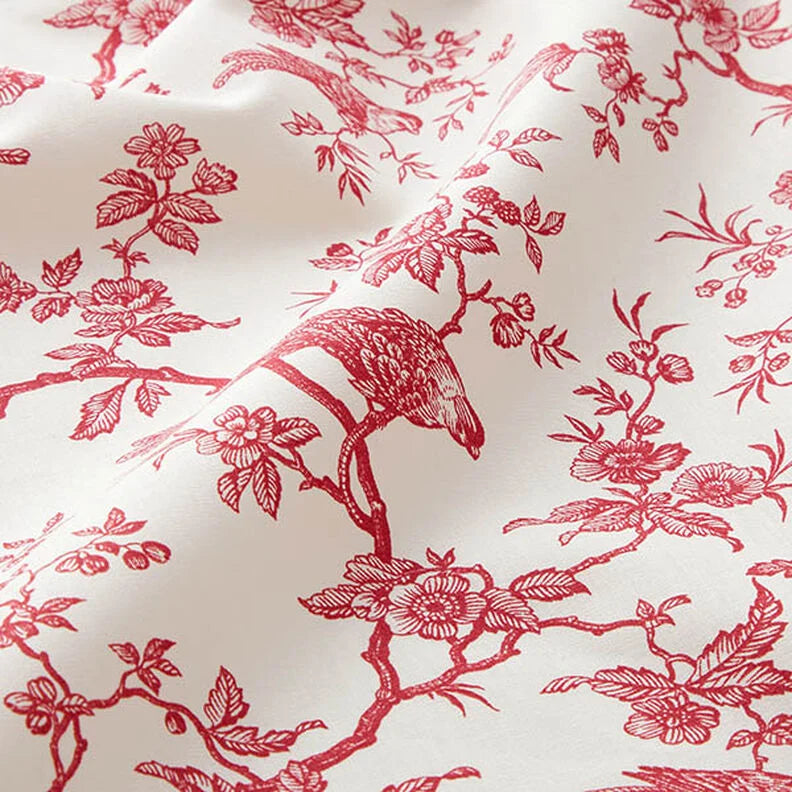 Tischdecke „Toile de Jouy Birds“ in Rot und Cremeweiß, erhältlich in vielen Größen