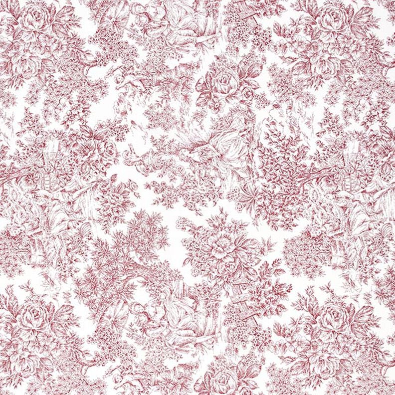 Tovaglia Toile de Jouy Romance Roses Floral White Carmine Red disponibile in molte misure