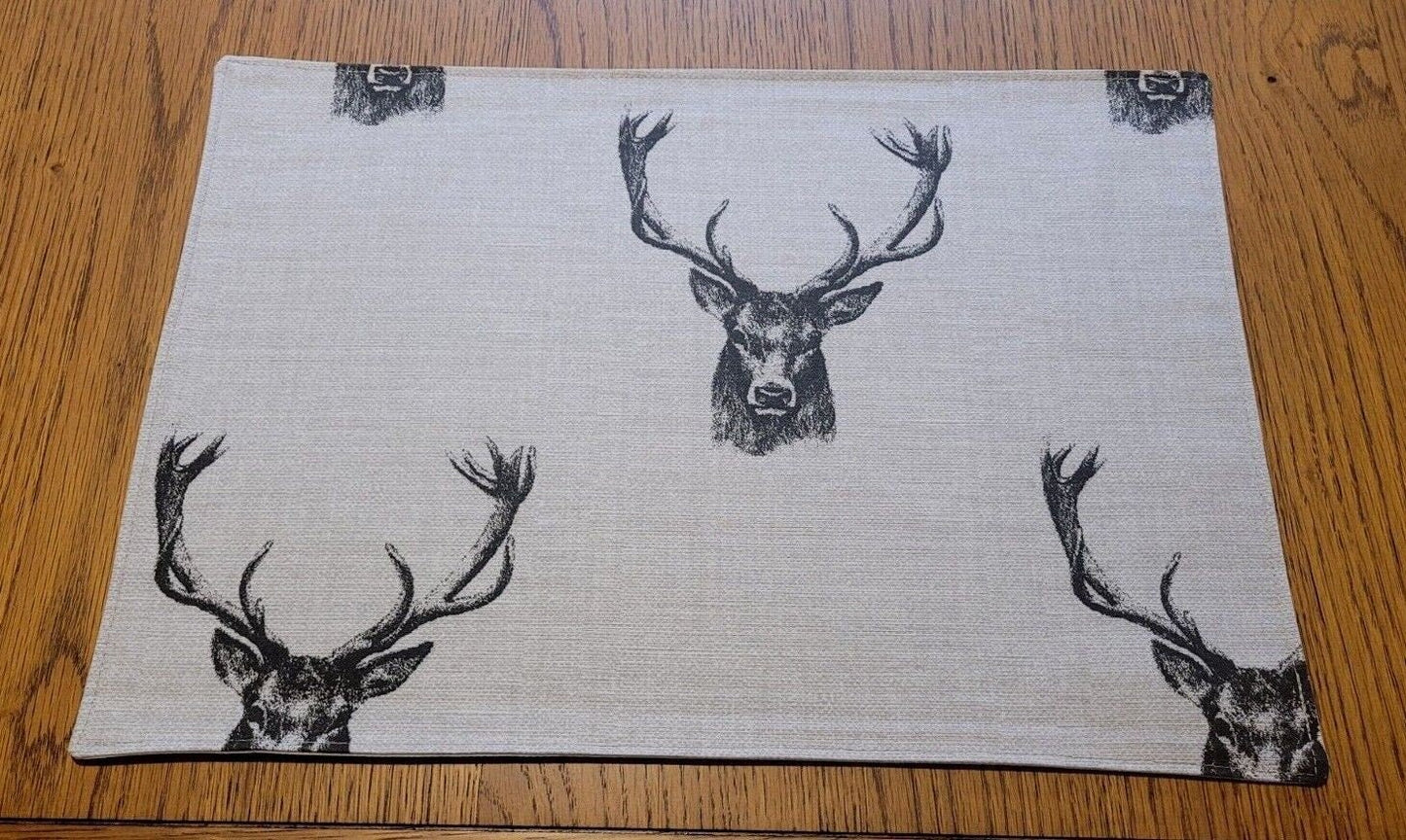 Christmas Stag Fabric Placemats , Stags Placemats , Wildlife Placemats 100% Cotton Handmade - CushionCoverAndDecor