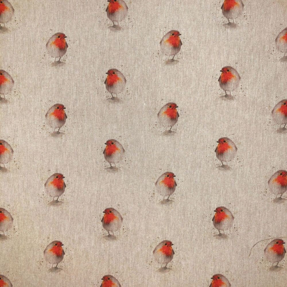 Christmas Tablecloth Linen Red Beige Robin Bird Design 100% Cotton Handmade - CushionCoverAndDecor