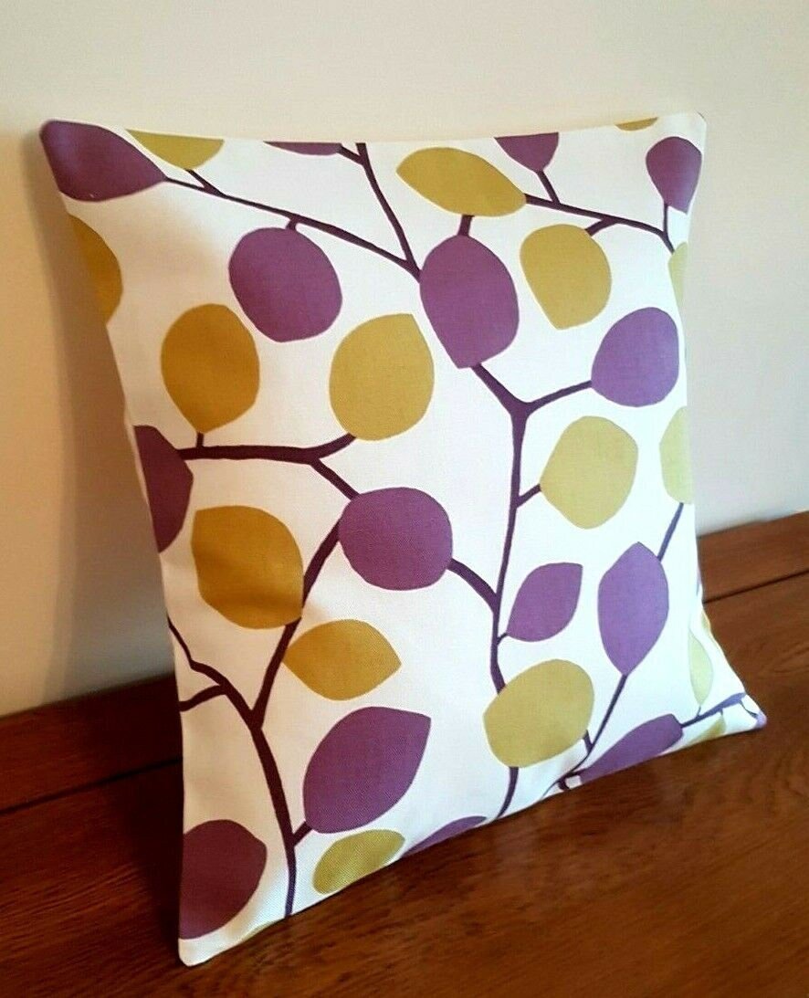 Cushion Cover 10" 12" 14" 16" 17" 18" 20" 22" 24" 26" Clarke & Clarke Nissa Heathe Purple Mustard Leaves Design 100% Cotton Handmade - CushionCoverAndDecor