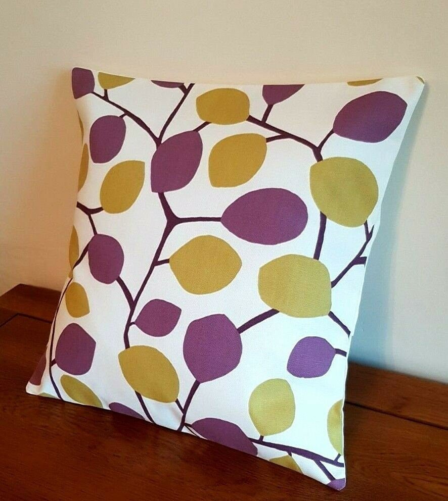 Cushion Cover 10" 12" 14" 16" 17" 18" 20" 22" 24" 26" Clarke & Clarke Nissa Heathe Purple Mustard Leaves Design 100% Cotton Handmade - CushionCoverAndDecor