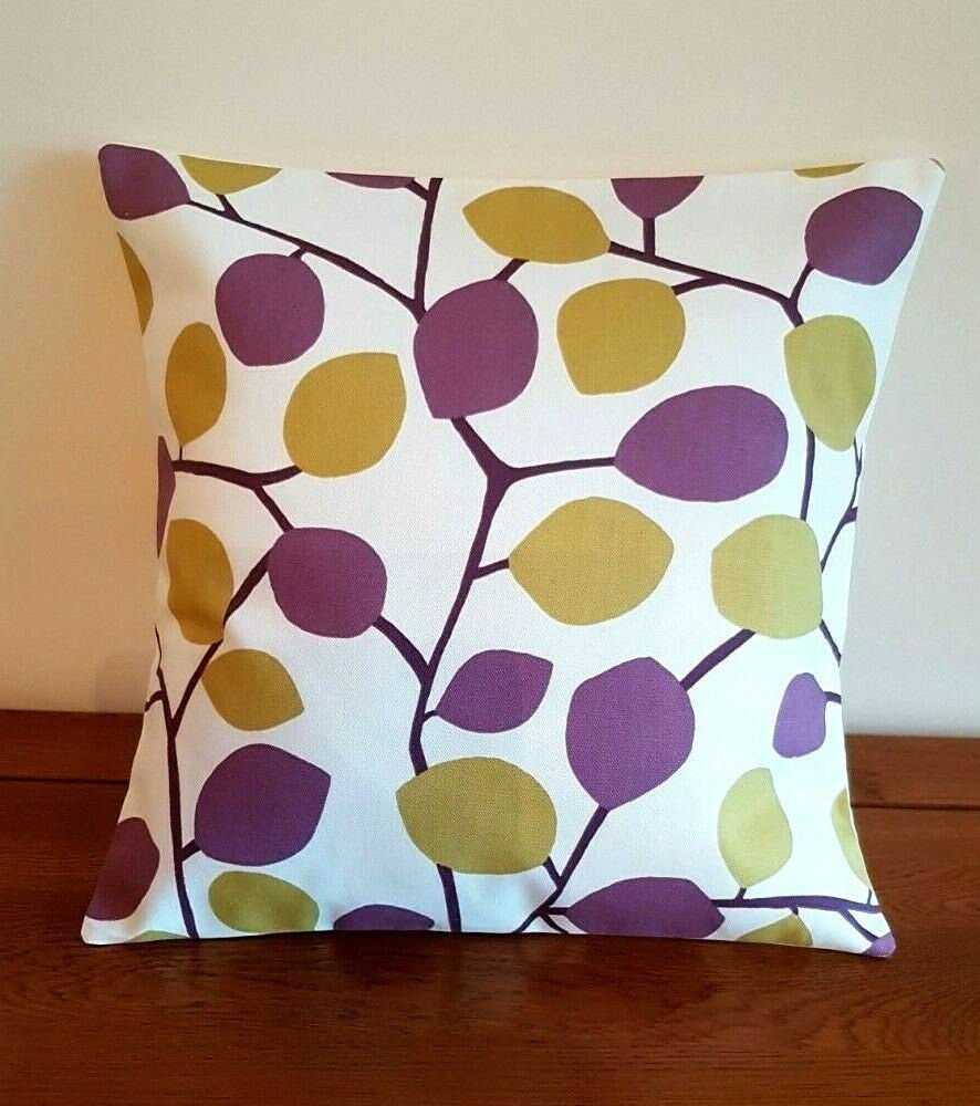Cushion Cover 10" 12" 14" 16" 17" 18" 20" 22" 24" 26" Clarke & Clarke Nissa Heathe Purple Mustard Leaves Design 100% Cotton Handmade - CushionCoverAndDecor