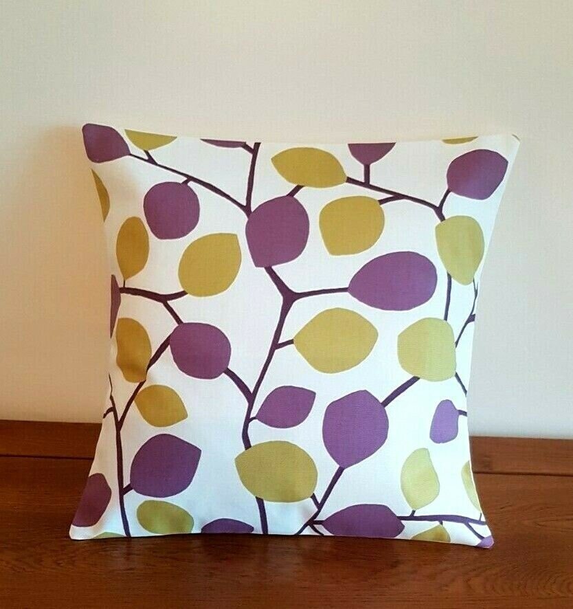 Cushion Cover 10" 12" 14" 16" 17" 18" 20" 22" 24" 26" Clarke & Clarke Nissa Heathe Purple Mustard Leaves Design 100% Cotton Handmade - CushionCoverAndDecor