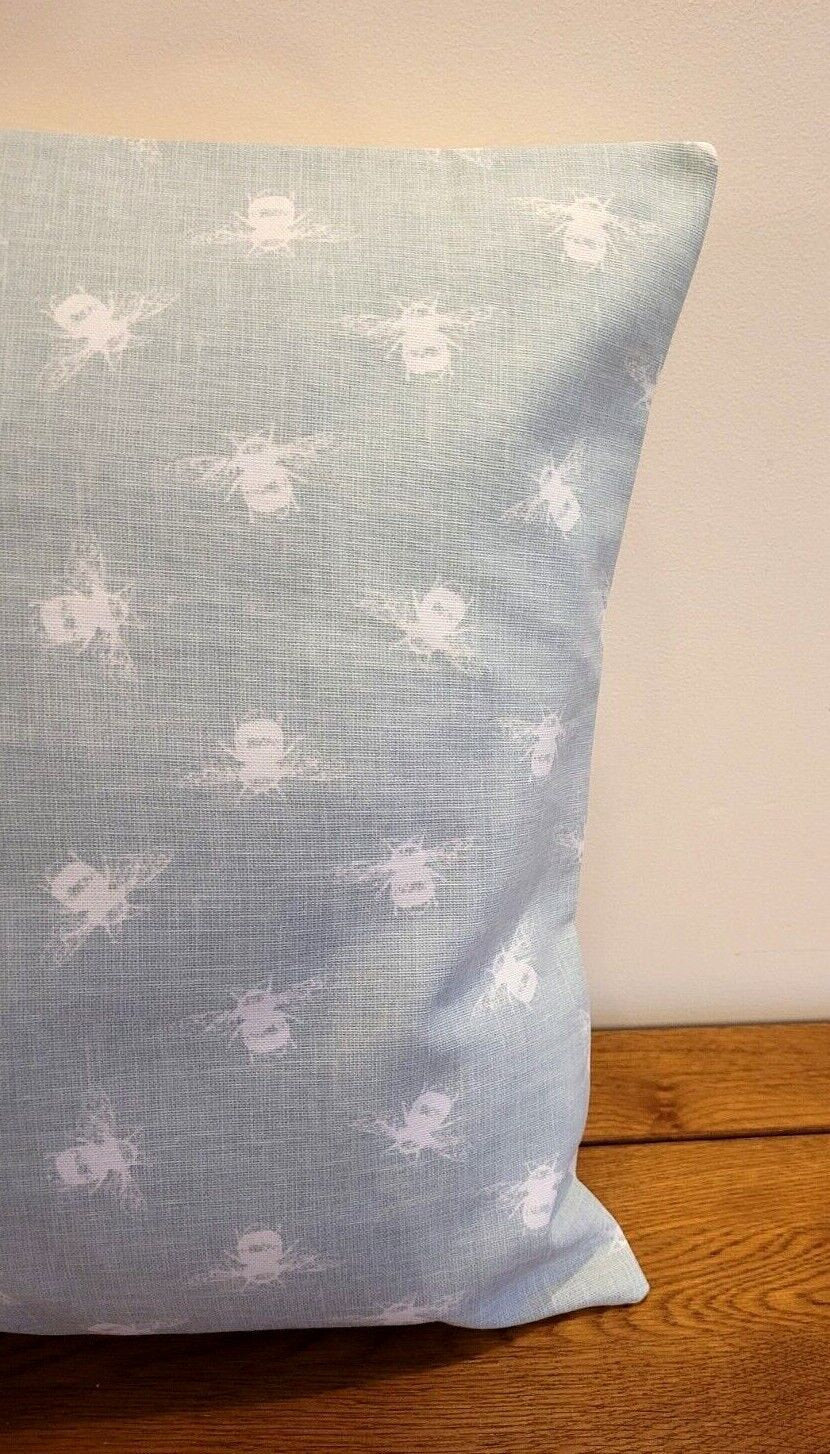 Cushion Cover Bumble Bee Duckegg Aqua Blue Linen Look Design , Pillow Cover UK 10" 12" 14" 16" 17" 18" 20" 22" 24" 26" Handmade 100% Cotton - CushionCoverAndDecor