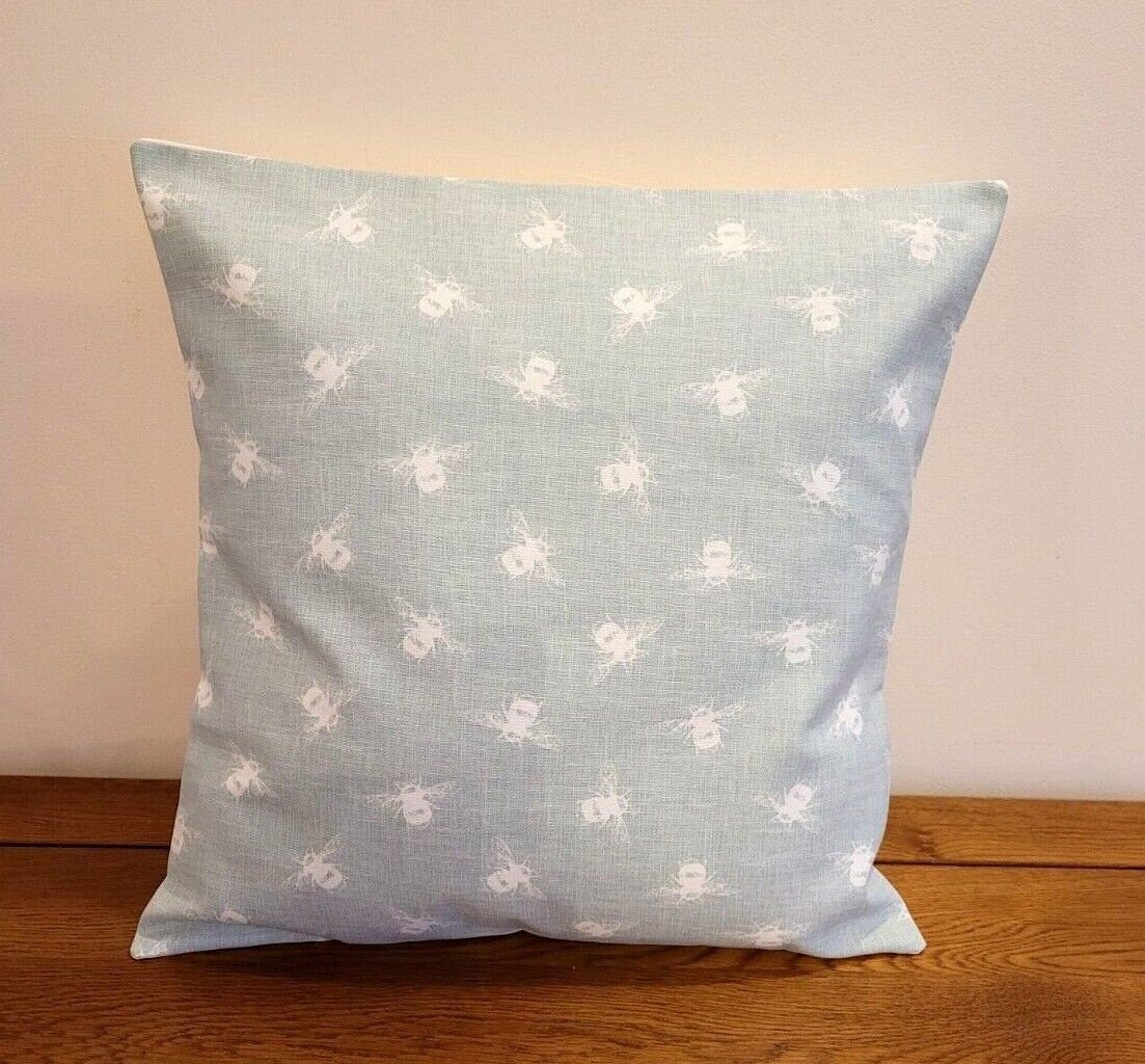Cushion Cover Bumble Bee Duckegg Aqua Blue Linen Look Design , Pillow Cover UK 10" 12" 14" 16" 17" 18" 20" 22" 24" 26" Handmade 100% Cotton - CushionCoverAndDecor