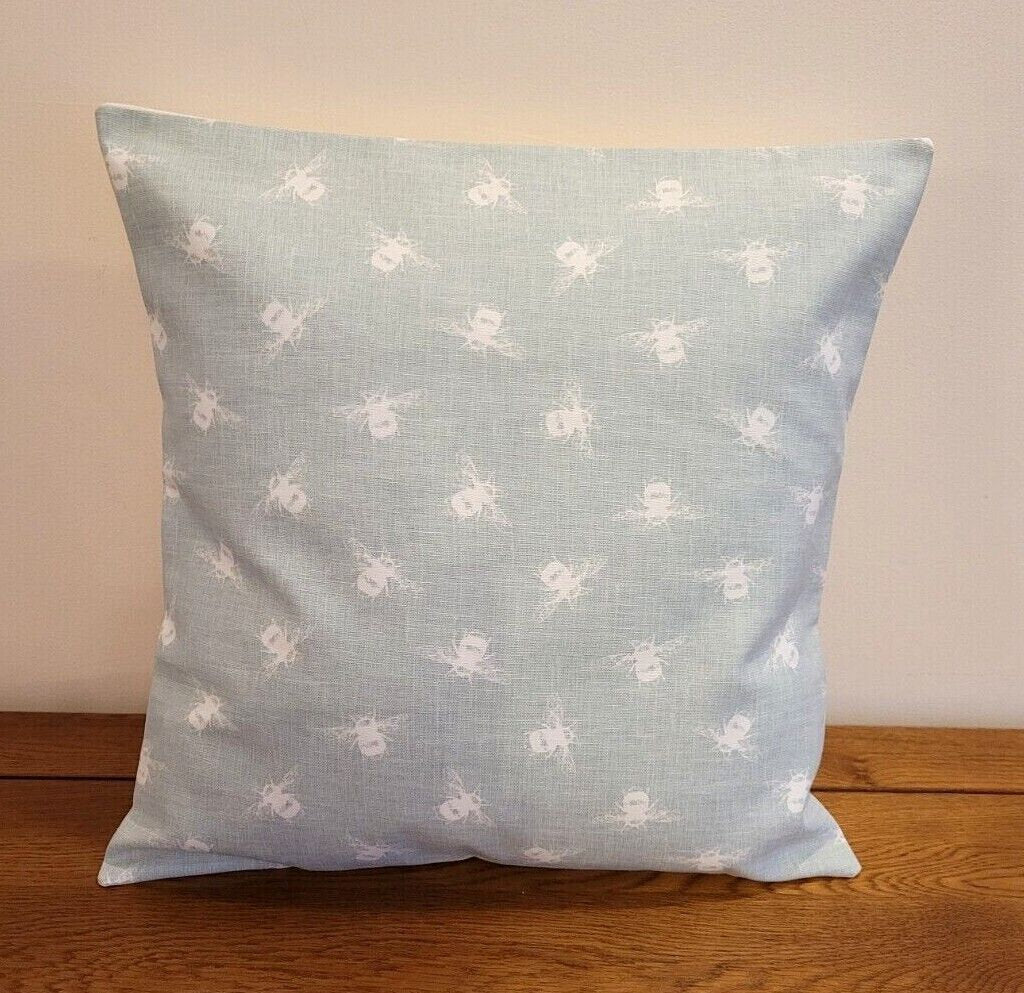 Cushion Cover Bumble Bee Duckegg Aqua Blue Linen Look Design , Pillow Cover UK 10" 12" 14" 16" 17" 18" 20" 22" 24" 26" Handmade 100% Cotton - CushionCoverAndDecor