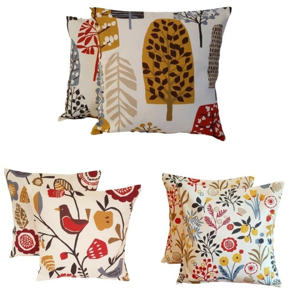 Cushion Cover Frida Indigo Cranberry Red Floral Leaf Design 10" 12" 14" 16" 17" 18" 20" 22" 24" 26" Clarke & Clarke Handmade 100% Cotton - CushionCoverAndDecor