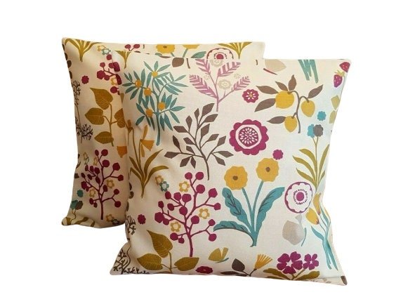 Cushion Cover Heather Olive Purple Green Floral Design 10" 12" 14" 16" 17" 18" 20" 22" 24" 26" Clarke & Clarke Frida Handmade 100% Cotton - CushionCoverAndDecor