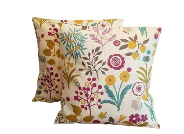 Cushion Cover Heather Olive Purple Green Floral Design 10" 12" 14" 16" 17" 18" 20" 22" 24" 26" Clarke & Clarke Frida Handmade 100% Cotton - CushionCoverAndDecor
