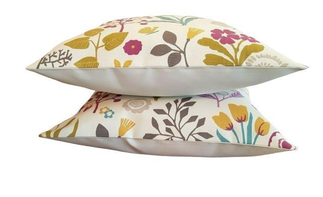 Cushion Cover Heather Olive Purple Green Floral Design 10" 12" 14" 16" 17" 18" 20" 22" 24" 26" Clarke & Clarke Frida Handmade 100% Cotton - CushionCoverAndDecor