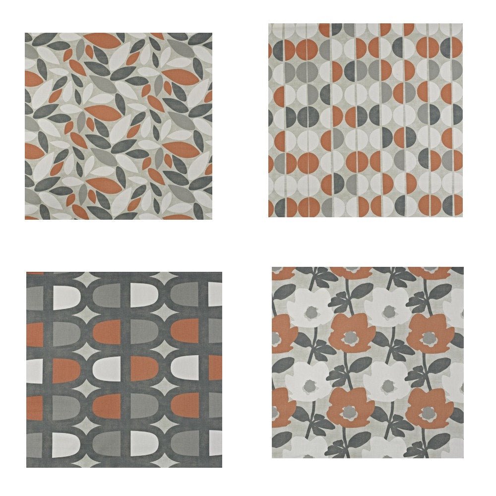 Fabric Placemats 12"x17" Prestigious Textiles Mango Orange Grey Geometric Floral Design 100% Cotton Handmade - CushionCoverAndDecor