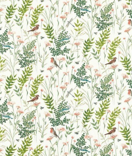Gardenia Blush Window Valance Curtain , Floral Birds Curtain , Gardenia Blush Summer Curtain , Window Valance Curtain UK , Handmade 100% Cotton - CushionCoverAndDecor