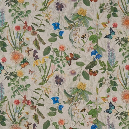 Secret Garden Tablecloth Beige, Floral Butterfly, Round Oval Rectangle, Handmade in UK