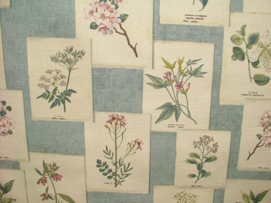 Herbs Floral Chambray Blue Tablecloth , Herbs Tablecloth , Tablecloth UK , Oval Tablecloth , Round tablecloth