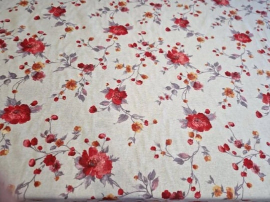 Floral Tablecloth , Cotton Linen Look Oval Round Rectangle Table Cloth , Vintage Style , Handmade Uk