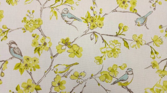 Birdsong Blossom Cotton Tablecloth , Round Oval Rectangle . Handmade UK