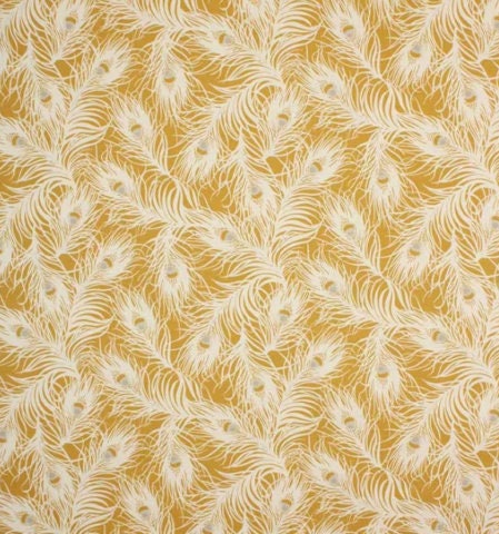 Peacock Feather Ochre Yellow Tablecloth , Round Oval Rectangle