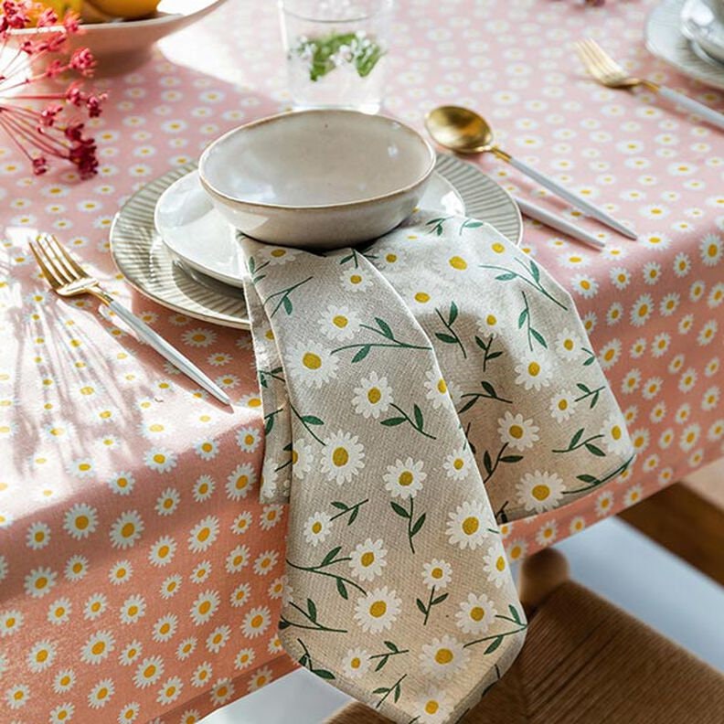 Oval Daisies Tablecloth , Linen Look Tablecloth , Round Tablecloth , Oval Tablecloth , Rectange Tablecloth