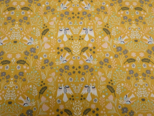 Folklore Birds Floral Ochre Yellow Tablecloth , Flowers Tablecloth , Floral Tablecloth , Round Rectangle Tablecloth , Oval Tablecloth