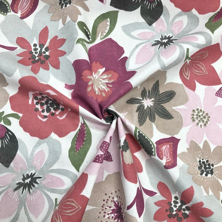 Round Floral Wildflower Tablecloth, Pomegranate Red, Handmade UK