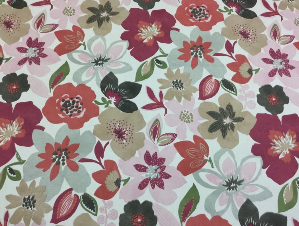 Wildflower Cotton Tablecloth , Pomegranate Red Floral Print
