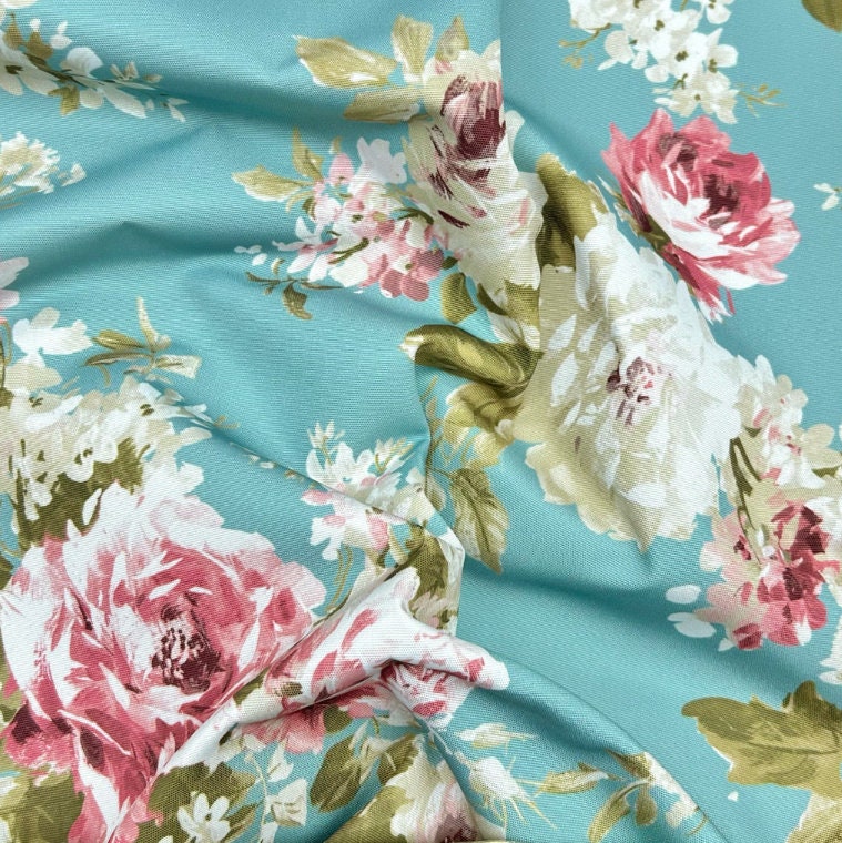 English Rose Duckegg Coated Tablecloth , Water Resistant Tablecloths , Outdoor Tablecloth , Round Oval Rectangle Tablecloth