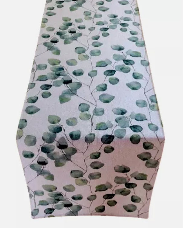 Eucalyptus & Money Tree Leaves Table Runner: Handmade Cotton