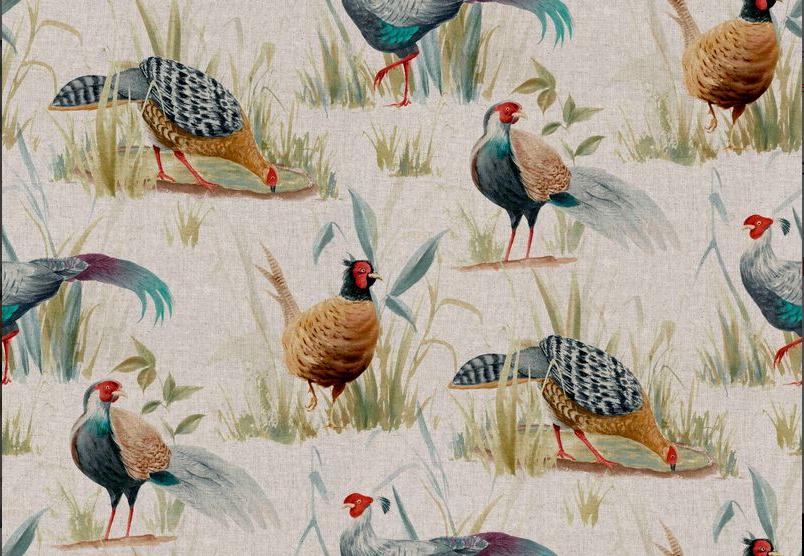Pheasant Print Tablecloth: Linen Look Fabric, Handmade in UK