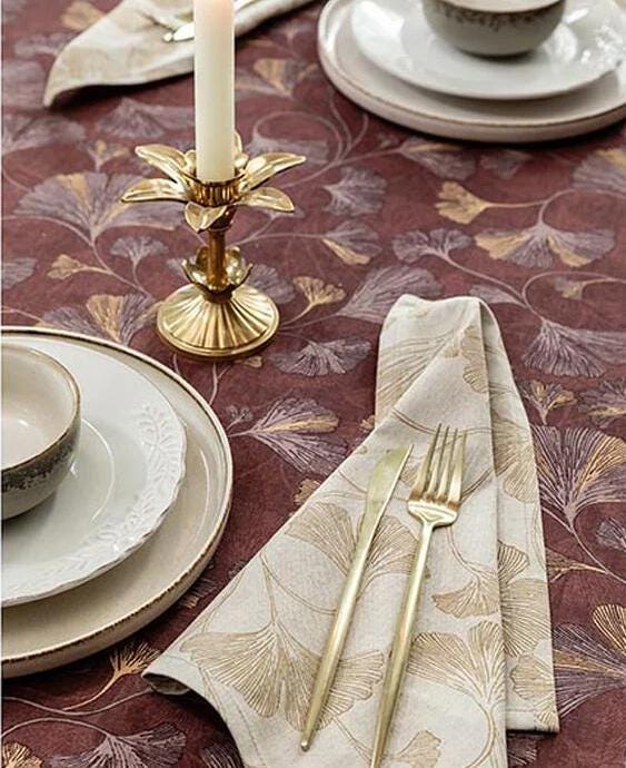 Round Ginkgo Natural Tablecloth , Mustard Natural Floral Tablecloth , Round Tablecloth , Oval Tablecloth , Rectangle Square Tablecloth UK