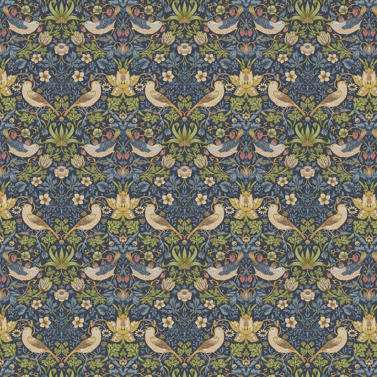 William Morris Table Runner Strawberry Thief Navy Blue, Cotton Napkins, Handmade UK