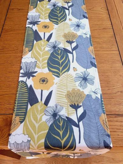 Blooma Floral Leaves Table Runner , Saffron Yellow Table Runner , Table Decoration , Autumn Table Runner , Various Size