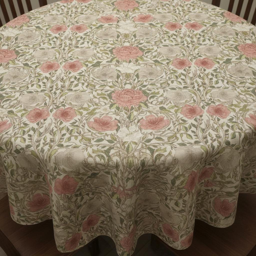 William Morris Ophelia Floral Tablecloth: Chintz Red, Handmade UK