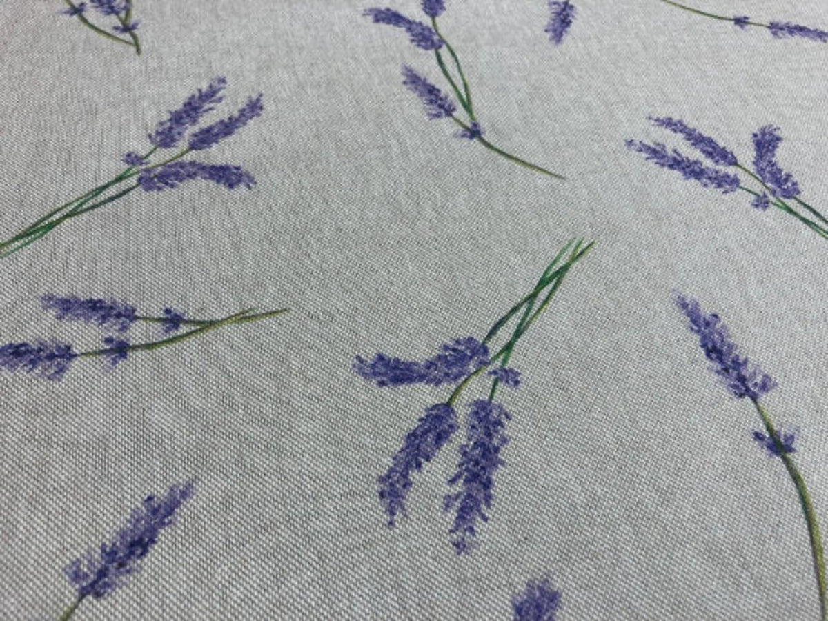 Lavender Sprigs Natural Tablecloth , Linen Look Table Cloth , Round Oval Rectange , Handmade UK