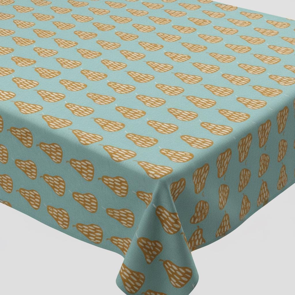 Scandi Pears Tangerine Tablecloth , Round Oval Rectangle , Handmade UK