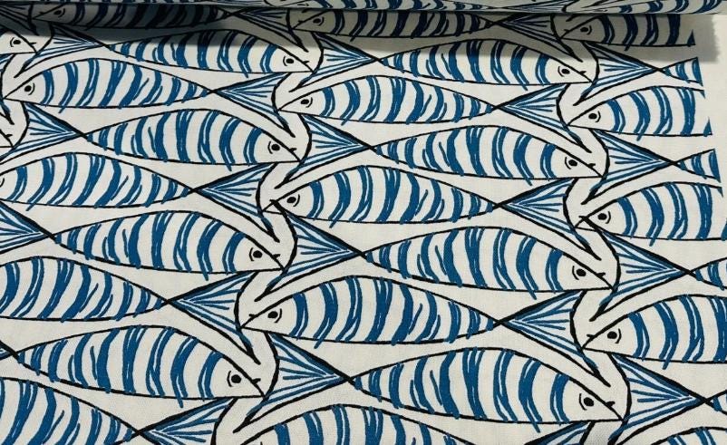 Cornish Sardines Sprats Cushion Cover , Seaside Fish Nautical Throw Pillow , Handmade UK