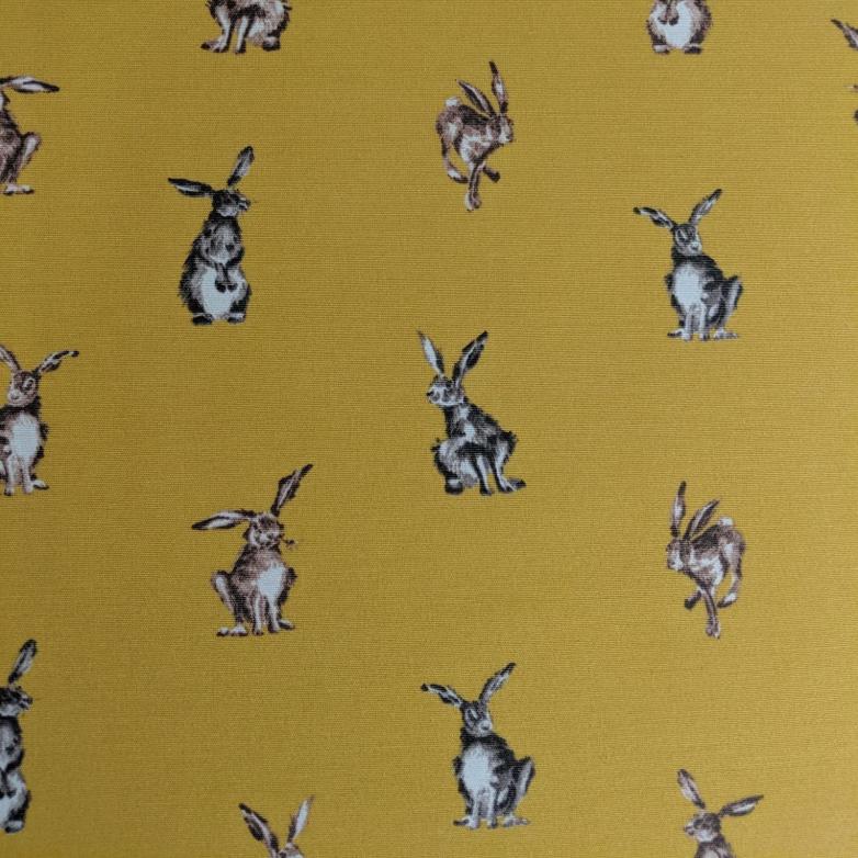Shabby Hares Tablecloth, Rabbits Bunny Mustard Table Cloth , Handmade UK