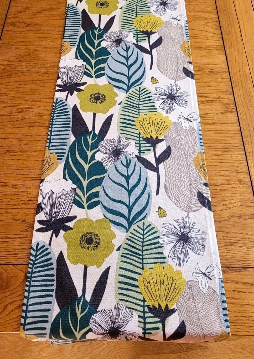 Table Runner Blooma Floral Spruce Green Teal Design , Leaves Table Runner , Table Runner UK 36" 48" 54" 60" 64" 72" 84" 96" 104" - CushionCoverAndDecor