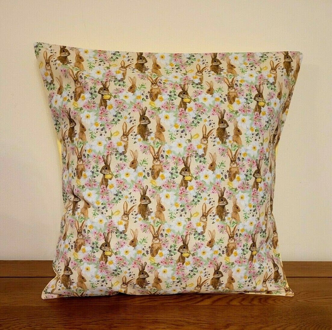 Table Runner Bunny Flowers Yellow Pink Purple Design , Easter Table Runner 36" 48" 54" 60" 64" 72" 84" 96" 104" Handmade 100% Cotton - CushionCoverAndDecor