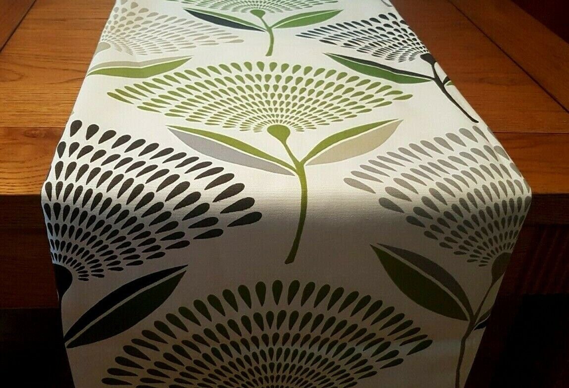 Table Runner Lime Green Grey Dandelion Design 36" 48" 54" 60" 64" 72" 84" 96" 104" Prestigious Textiles 100% Cotton Handmade - CushionCoverAndDecor