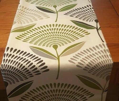 Table Runner Lime Green Grey Dandelion Design 36" 48" 54" 60" 64" 72" 84" 96" 104" Prestigious Textiles 100% Cotton Handmade - CushionCoverAndDecor