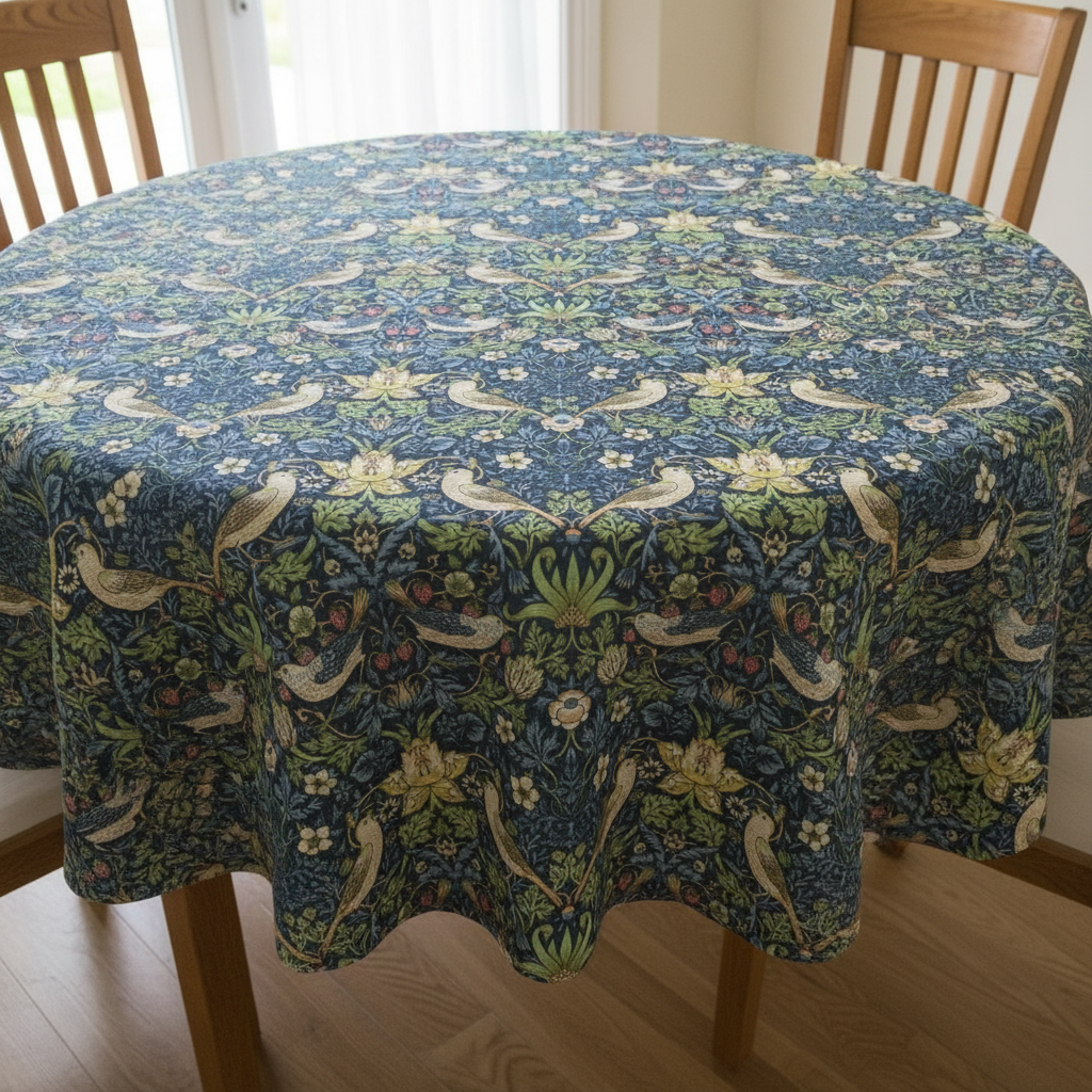Tovaglia rivestita blu navy "Ladro di fragole" di William Morris