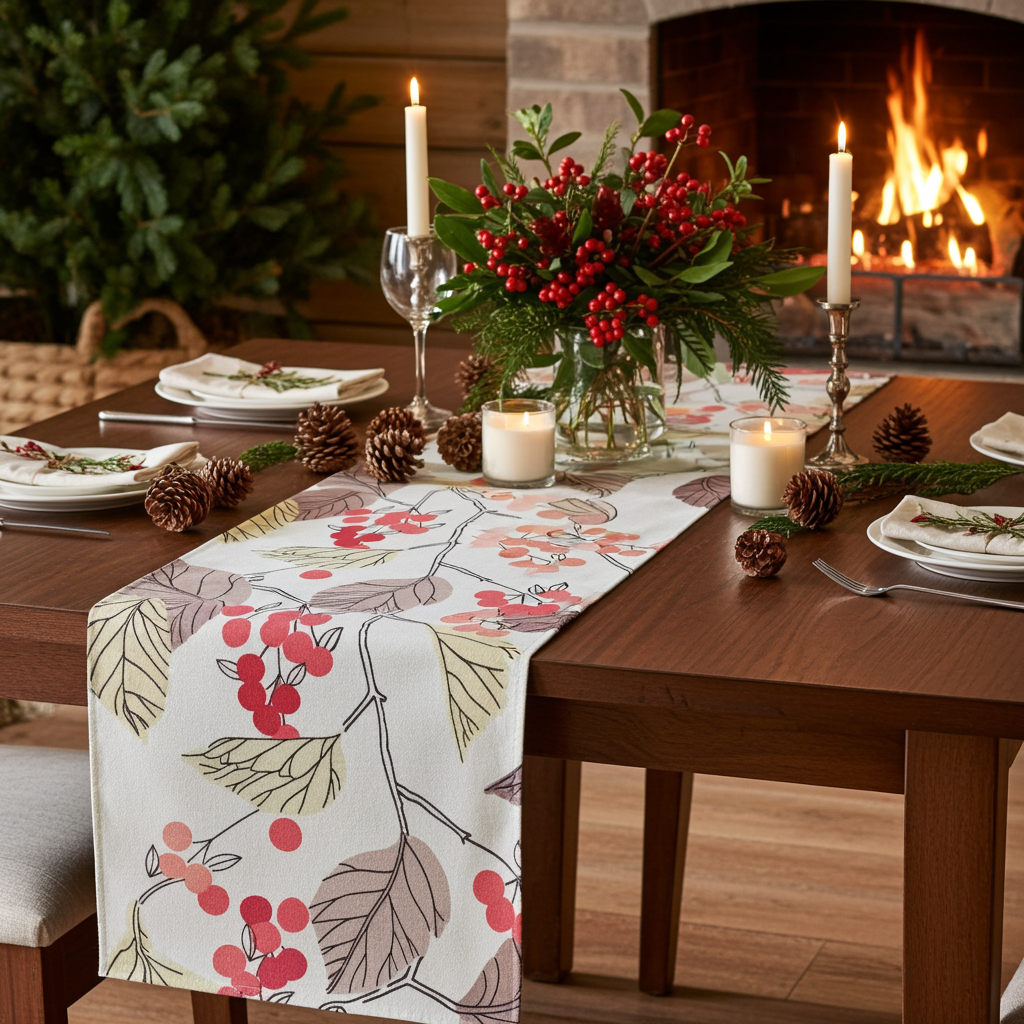 Christmas Berries Red Table Runner